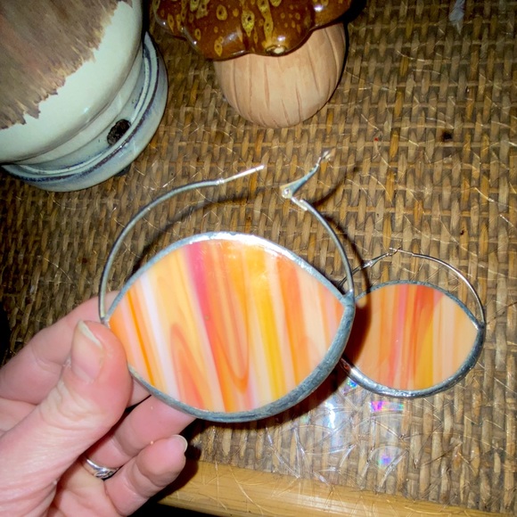 Psychedelic Vintage Inspired Stained Glass Hoops - Picture 1 of 6